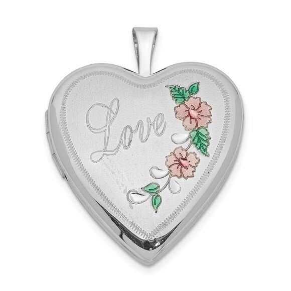 Sterling Silver and Enamel 20mm Love Floral Heart Locket - Picture 1 of 6